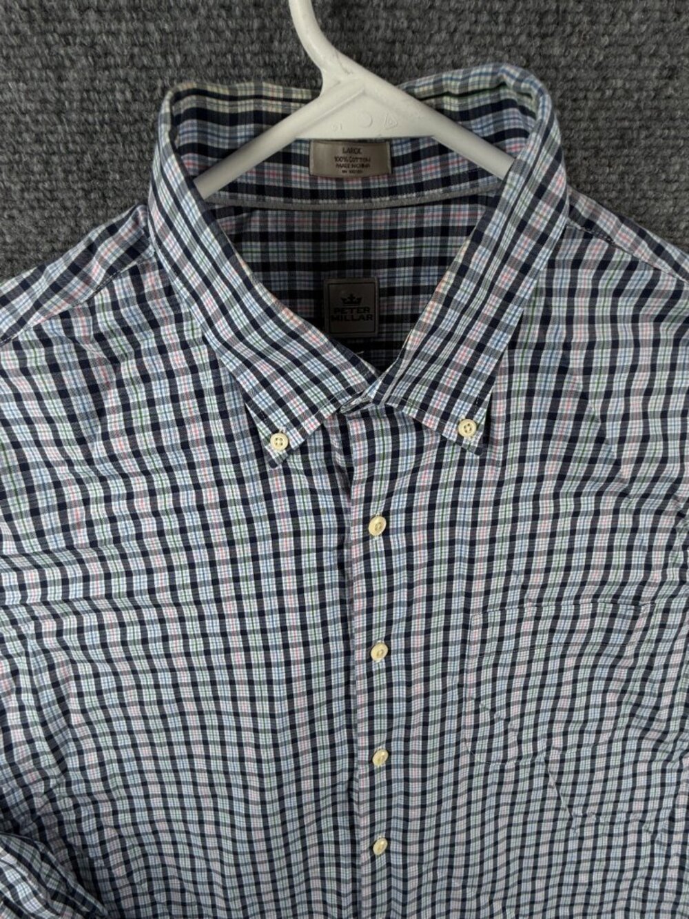 Peter Millar Men Long Sleeve Button Up Shirt Cotton Large Colorful Blue Pink